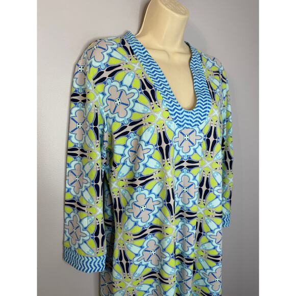 J. Mclaughlin Gisel Catalina Cloth Dress Blue Green Geometric Sheath Sz XL - Picture 2 of 10